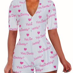 Button Short Sleeve Lounge Romper Women's Sleepwear