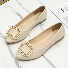 Metallic Square Buckle Ballet Flats Pointed Toe Comfy Soft Sole