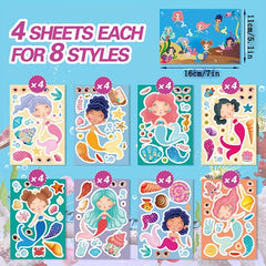 Mermaid Sticker Set for Kids - 32 Sheets Mermaid Princess Face Stickers