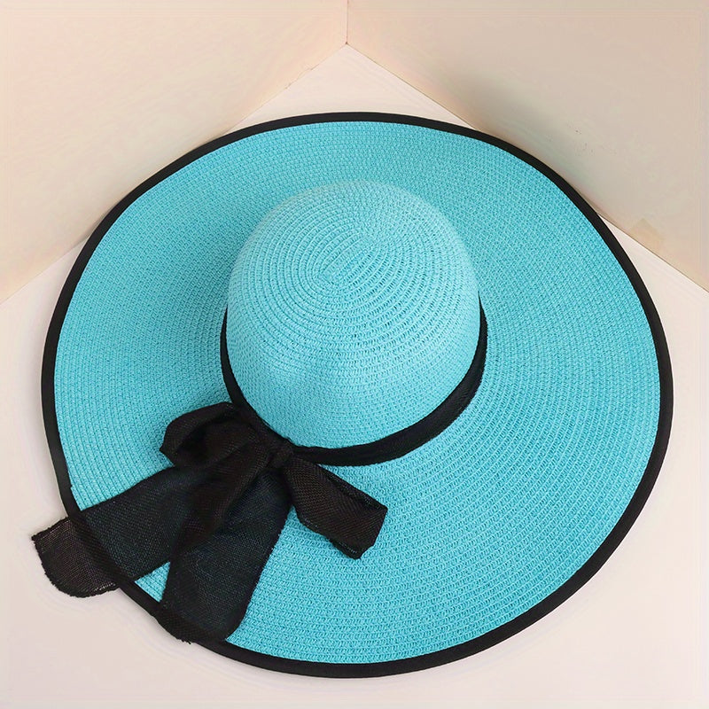 Oversized Straw Sun Hat with Ribbon Bowknot