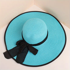 Oversized Straw Sun Hat with Ribbon Bowknot