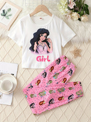 Girl's 2pcs Princess Pajama Set - T shirt & Pants