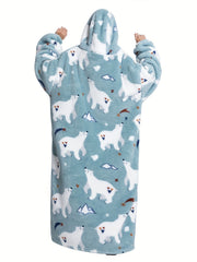 Nightgown Women's Sherpa Fleece Warm Wearable Blanket With Pockets