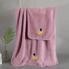 Soft Astronaut Embroidery Hand and Bath Towel Set for Fitness and Sports