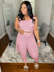 Casual Street Style 3pc Set Sleeveless Outerwear & Vest & Stretchy Pants