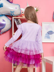 Girls Unicorn Party Princess Dress Long Sleeve Autumn Outfit