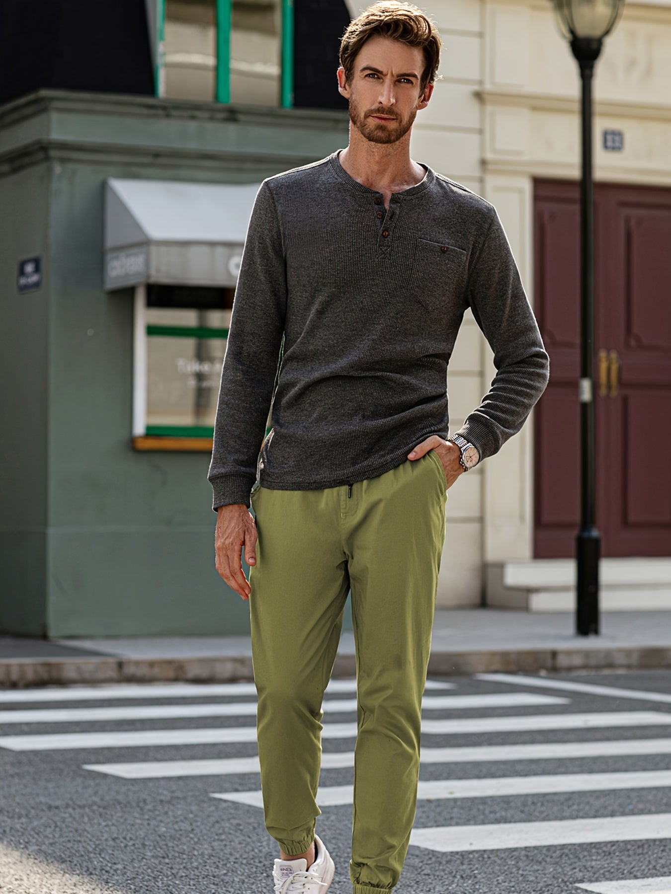 Men's Casual Jogging Pants Cotton Chino Overalls Hiking Sweatpants