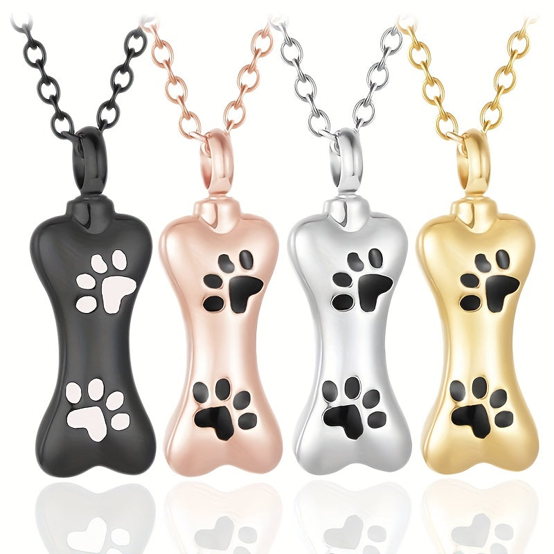 Stainless Steel Paw Bone Pendant Cremation Urn Necklace
