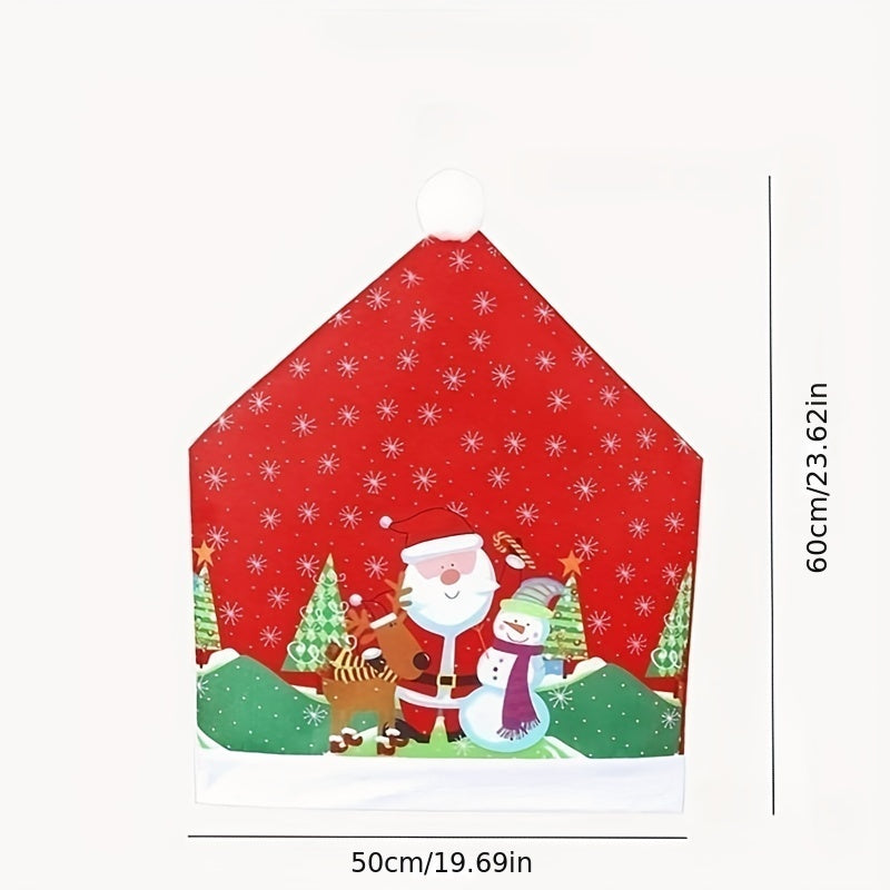 1pc Christmas Chair Cover Santa Claus Snowman Dining Chair Sofa Cover