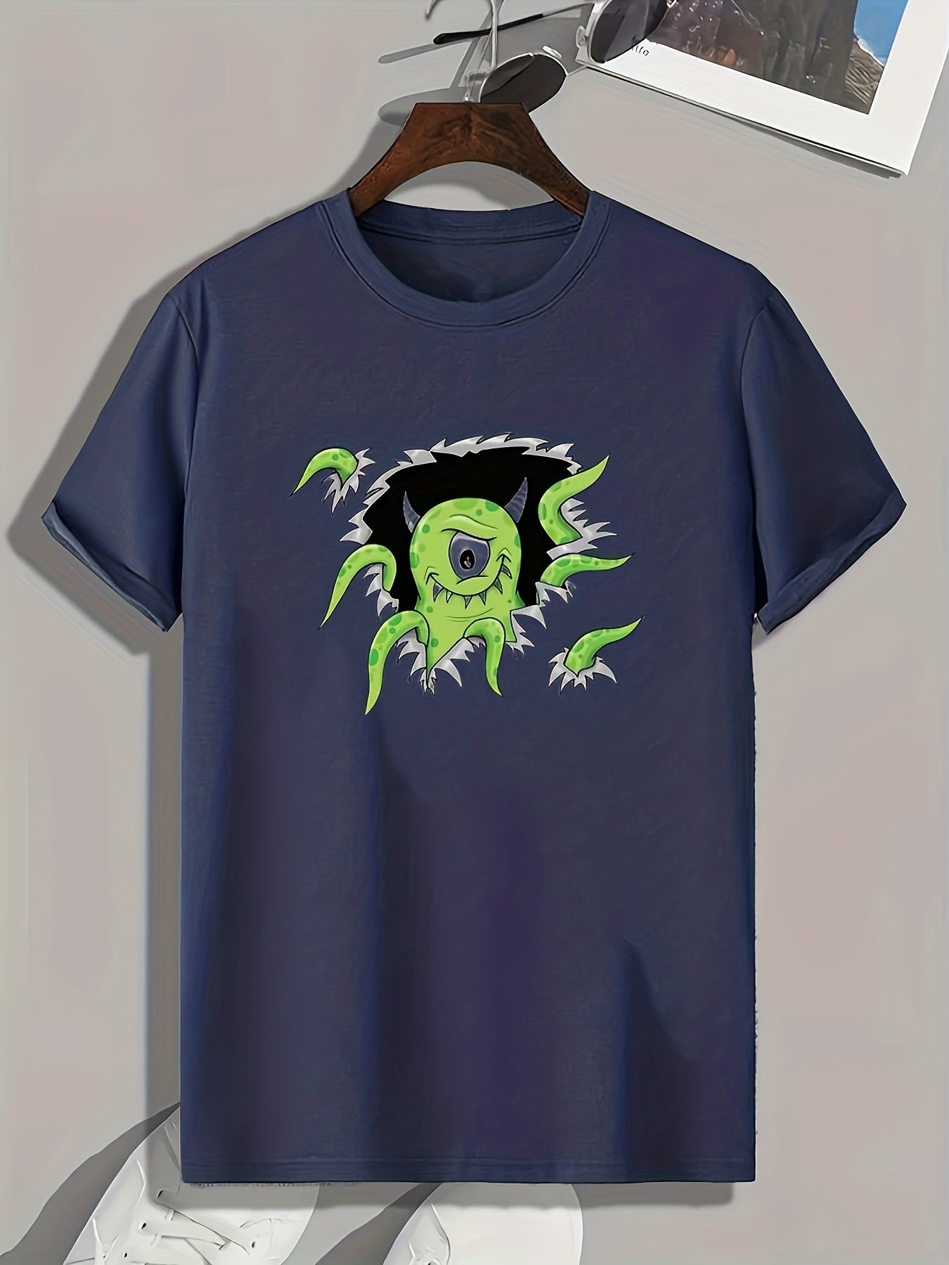 Monster Pattern Print Men's Comfy Sports T-shirt Graphic Tee