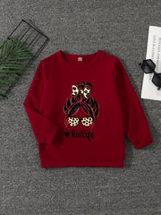 Girls' Leopard Portrait Crew Neck Sweatshirt Pullovers Kids Long Sleeve Tops