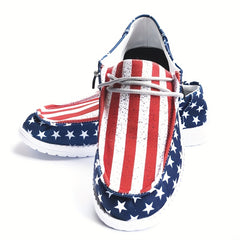Women's Patriotic Boat Shoes Star Stripe Canvas Lace Sneak