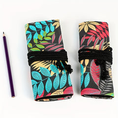 Drop Leaf Print Canvas Pen Case 72 Holes Large Capacity Pencil Case