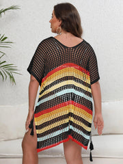 Striped Batwing Sleeve V Neck Beach Cover Up