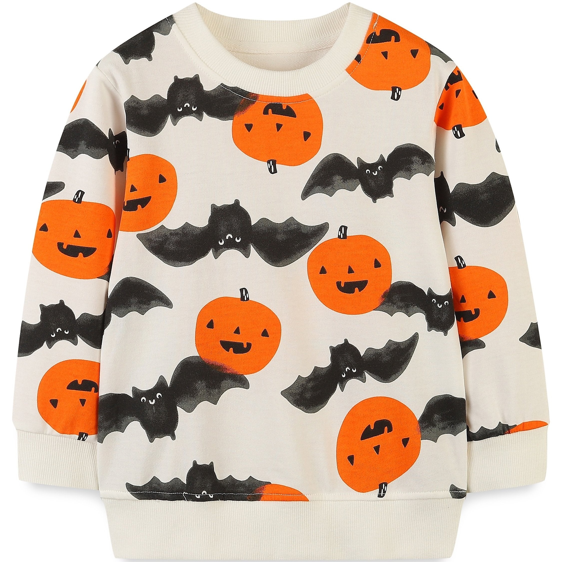 Halloween Pumpkin Bat Print Boys Sweatshirt Long Sleeve Crew Neck