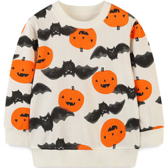 Halloween Pumpkin Bat Print Boys Sweatshirt Long Sleeve Crew Neck