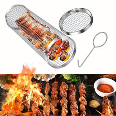 Portable Rolling BBQ Basket for Veggies Fries Seafood Meat