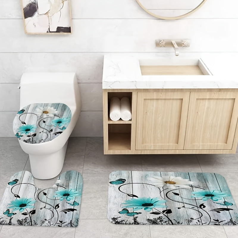 Daisy Style Bathroom Shower Curtain Set with 12 Hooks