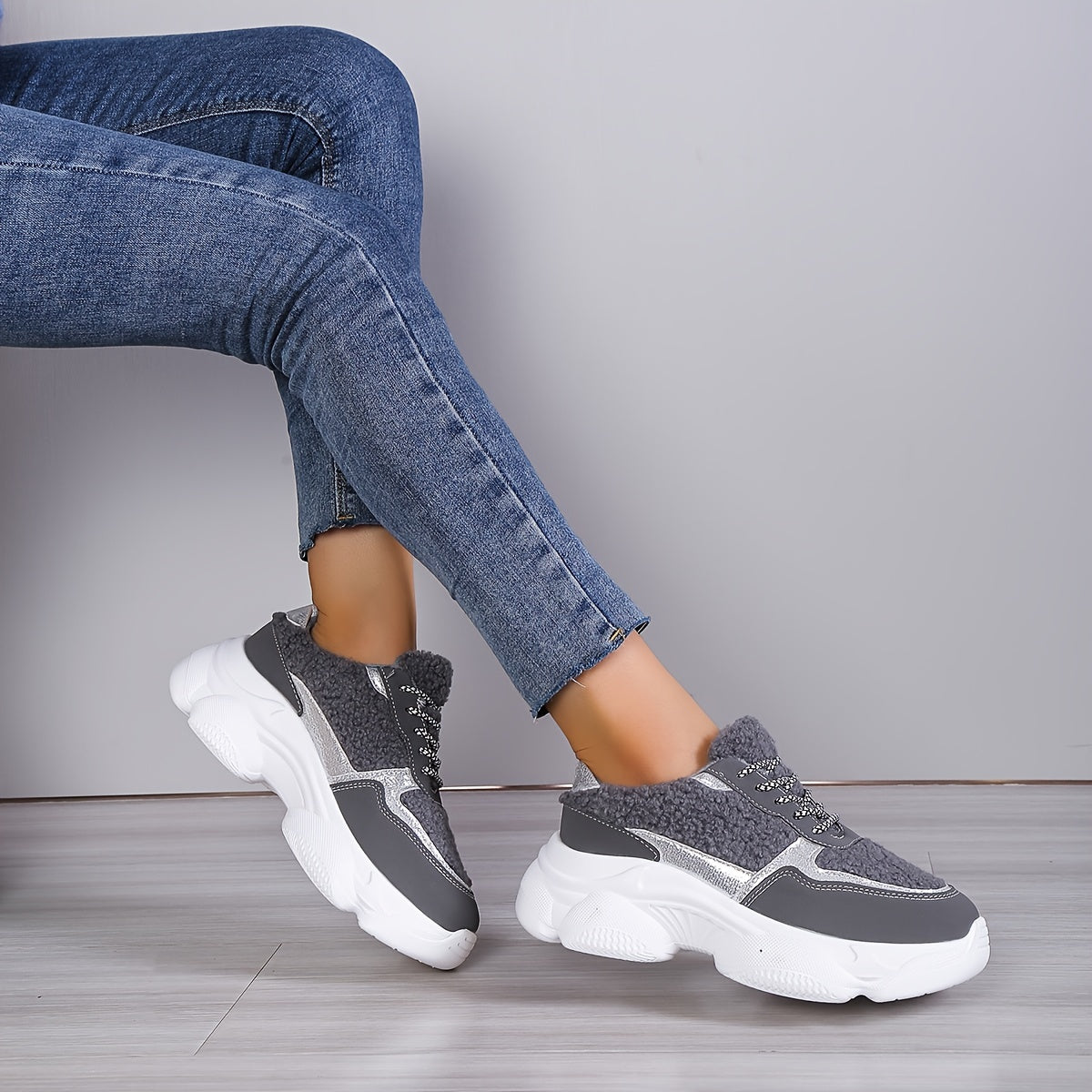 Women's Cozy Fleece Chunky Sneakers Winter Sport Shoes
