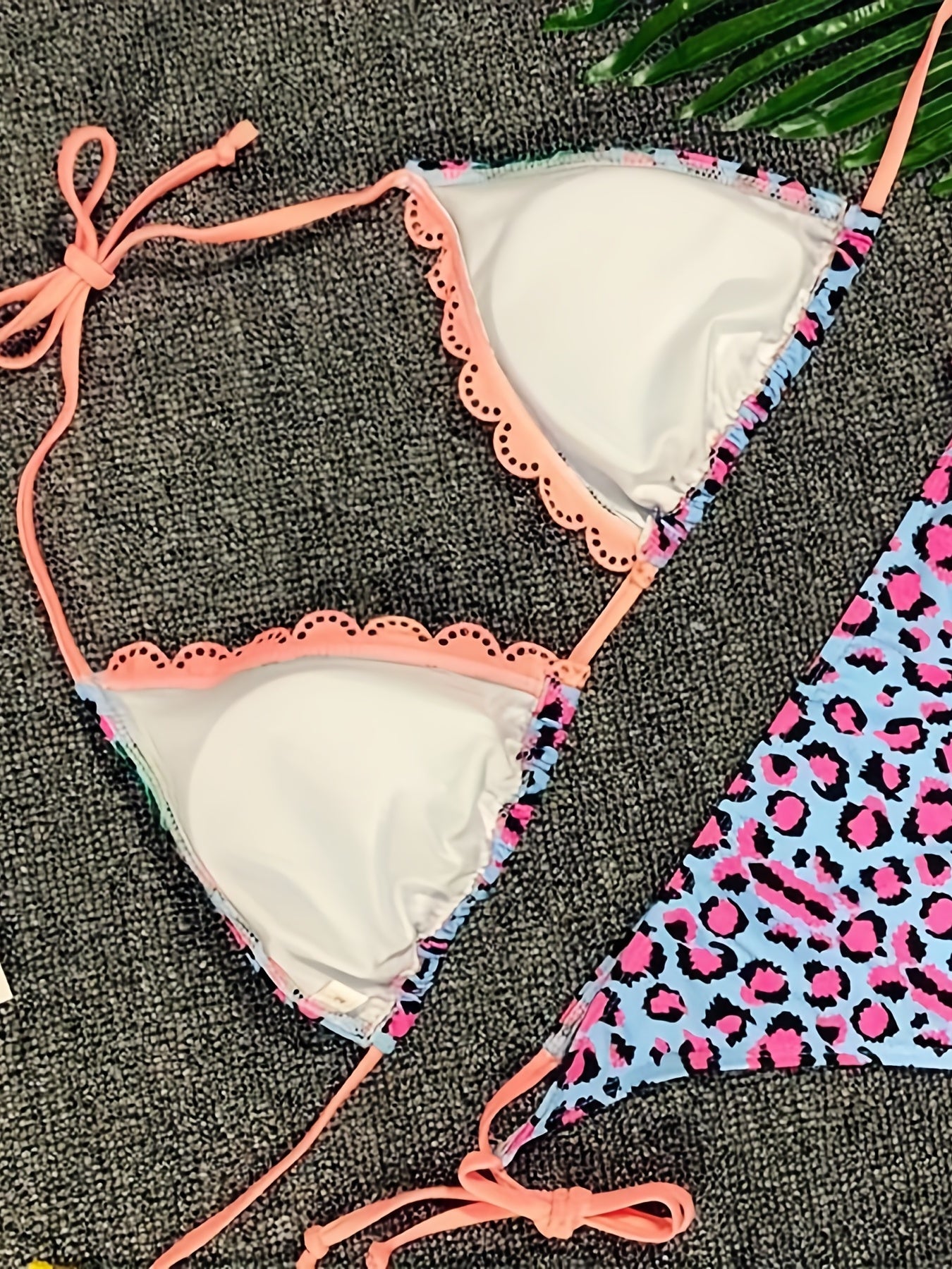 Pink Floral Leopard Print 2 Piece Bikini Set