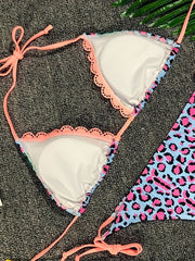 Pink Floral Leopard Print 2 Piece Bikini Set