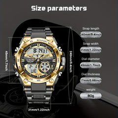 LIGE Sports Dual Display Watch 50M Waterproof Quartz Military Alarm Clock