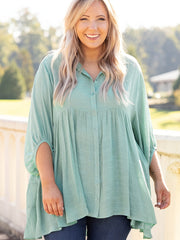 Layered Half Sleeve Loose Shirt Women's Plus Size