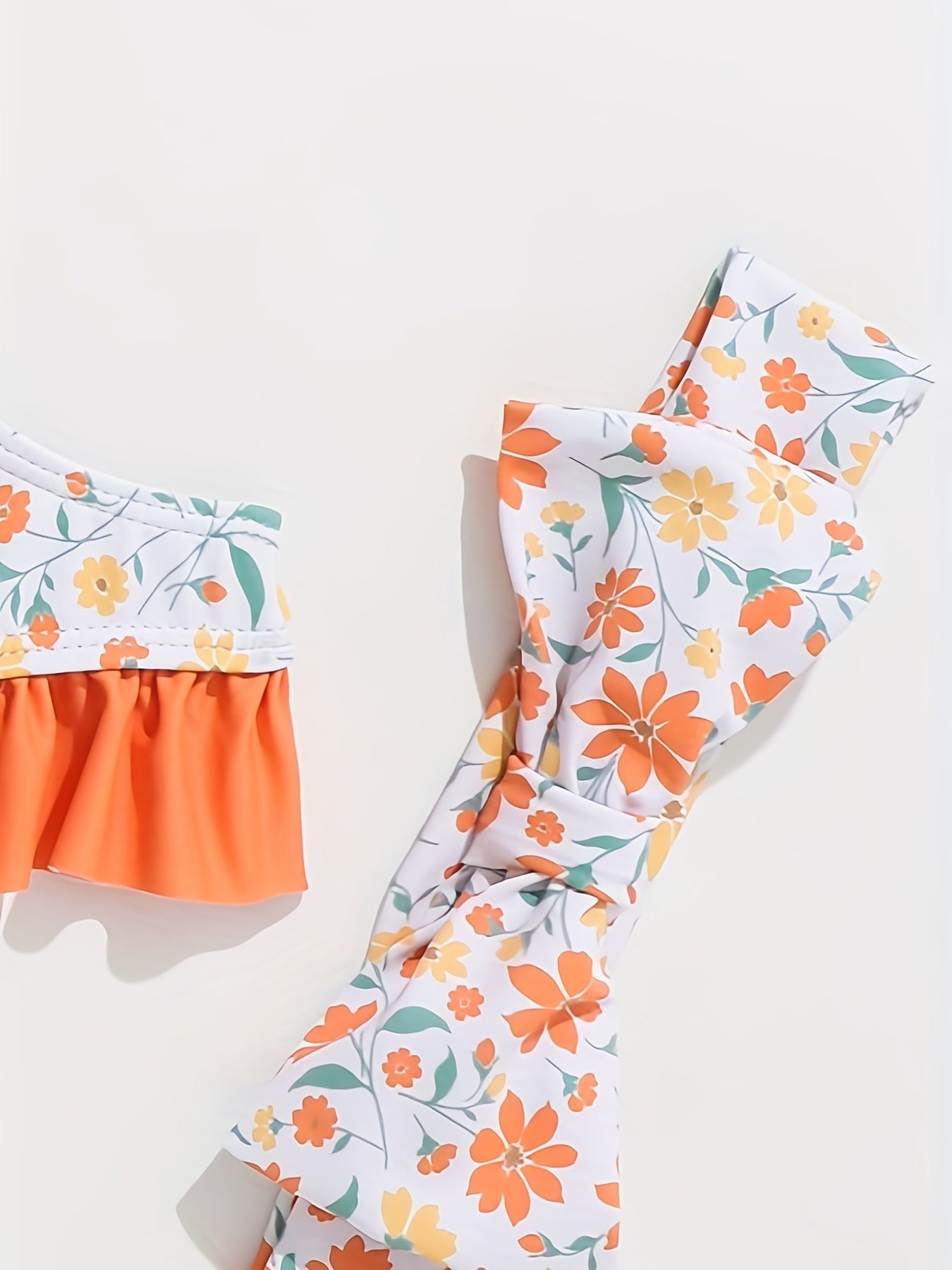 Baby Girls Floral Ruffle One piece Swimsuit With Headband