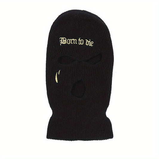 Gothic Letter Embroidery Balaclava 3 Hole Knitted Ski Mask
