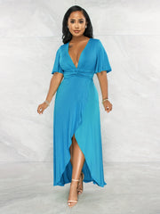 Sexy Plunging Neck Maxi Dress with Ruffle Trim