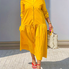 Solid Long Sleeve Shirt Dress With Pockets