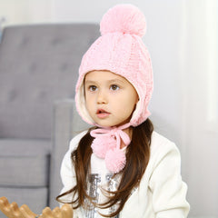 Kids Knitted Thermal Beanie Hat & Scarf Set - Winter Yarn Pom Pom Hat Scarf Set