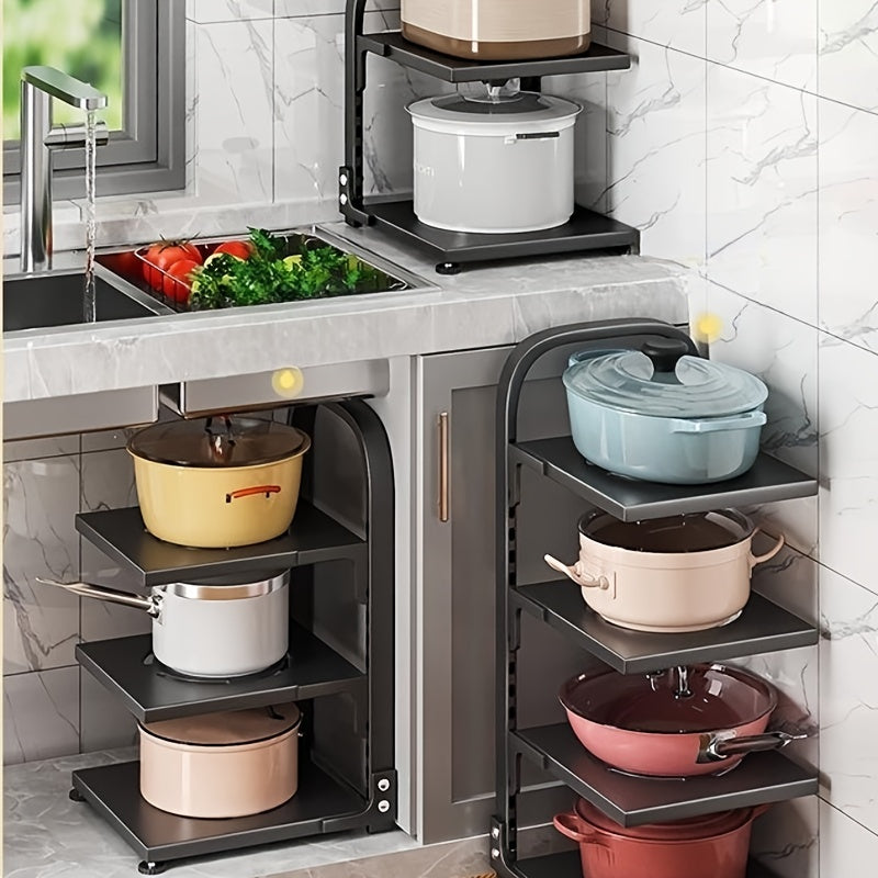 Multifunctional Kitchen Floor Storage Rack - Cabinet Pot Pan Lid Organizer