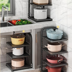 Multifunctional Kitchen Floor Storage Rack - Cabinet Pot Pan Lid Organizer