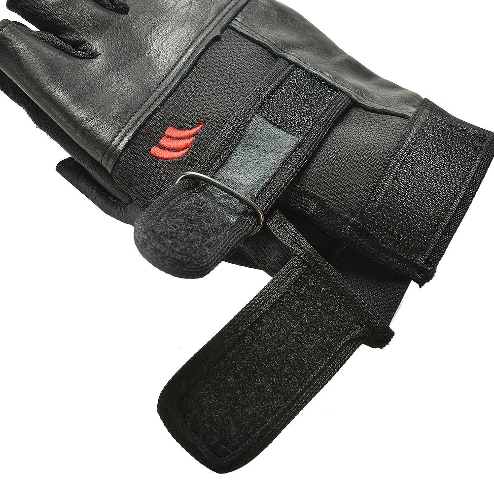 Men's PU Leather Gym Gloves with Wrist Wrap - Fitness & Training