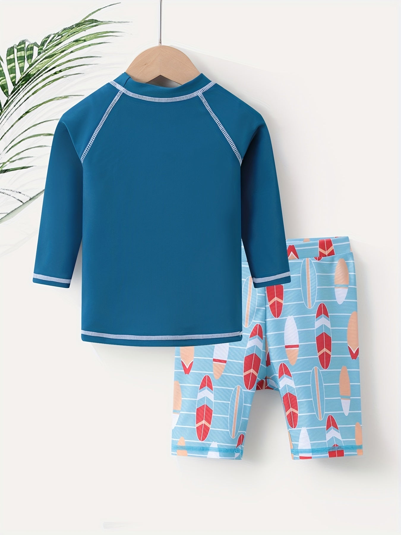 Boys Surfboard Print Swimming Suit Trunks & Tops For Beach Vacation