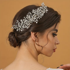 Faux Pearl Rhinestone Leaf Hair Comb Wedding Party Accessory