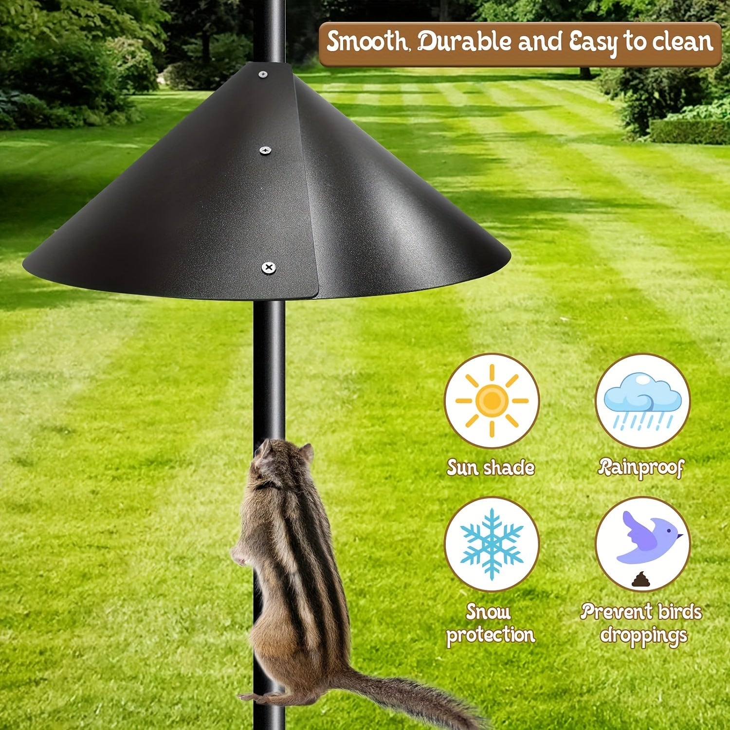 Squirrel Baffle Guard for Bird Feeder Pole Protects Feeders Outside