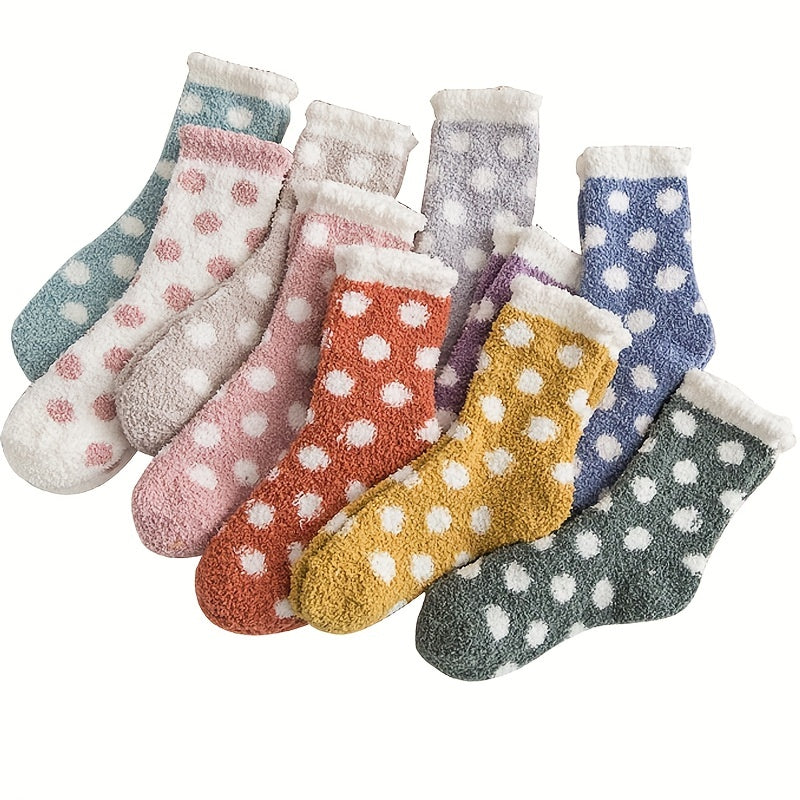 Polka Dot Fuzzy Socks Warm Mid Tube Women's Stockings