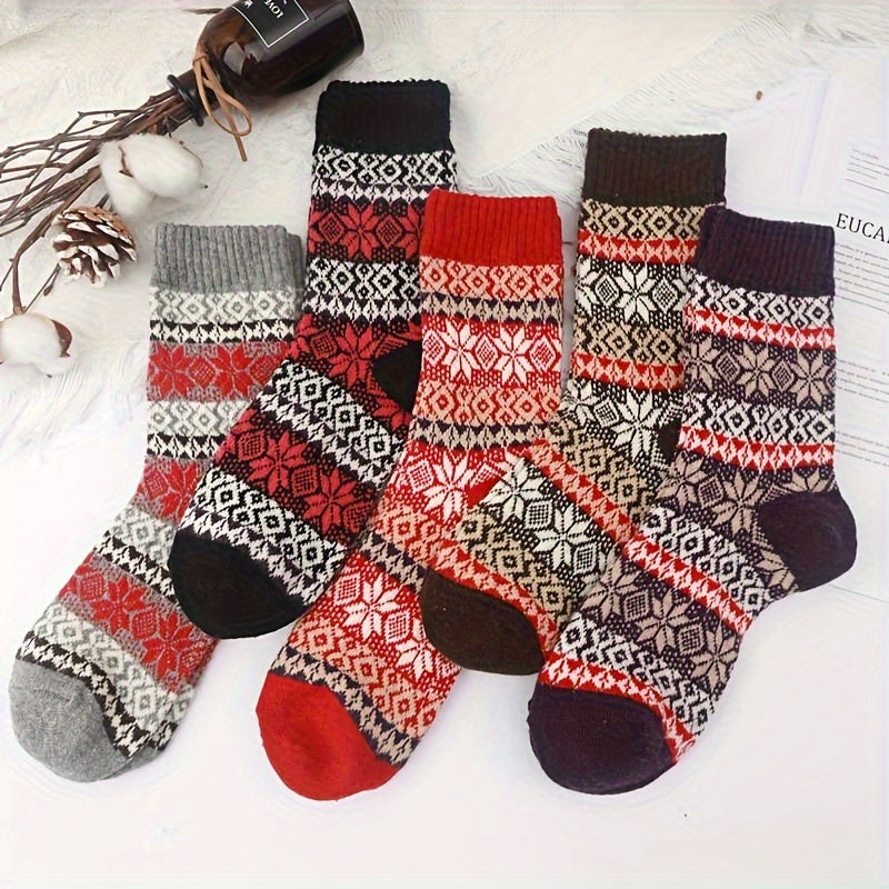 Men's Ethnic Striped Crew Socks Warm Thermal Breathable Casual Socks
