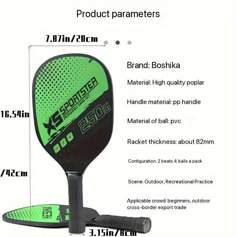 Wooden Pickleball Paddle Set with Balls for Beach Sports