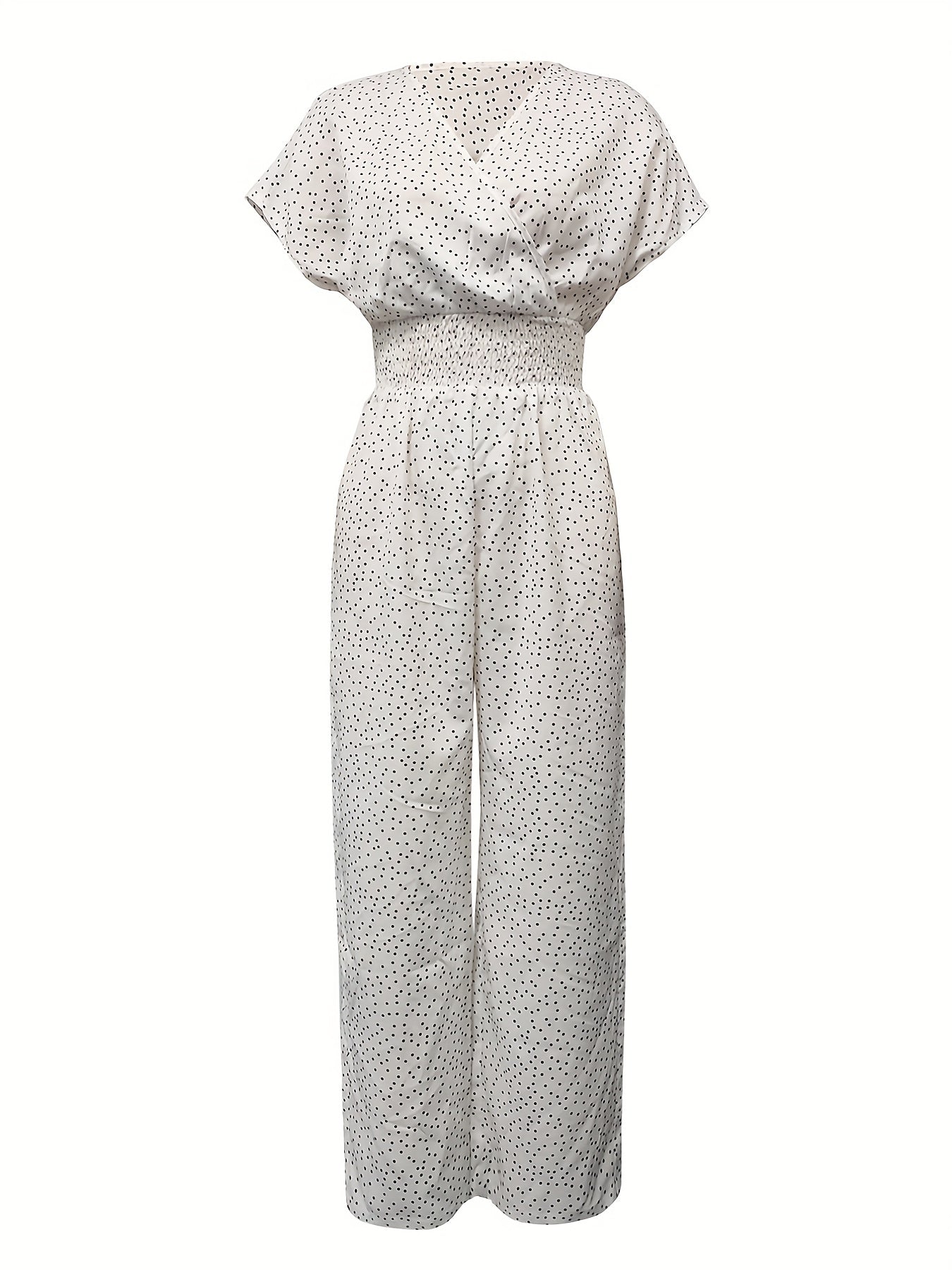 Polka Dot V Neck Jumpsuit Short Sleeve Casual Summer Women's Clothing