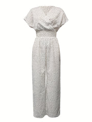 Polka Dot V Neck Jumpsuit Short Sleeve Casual Summer Women's Clothing