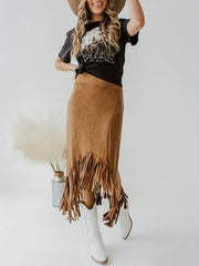 Tassel High Waist Midi Skirt Vintage Style Women's Clothing