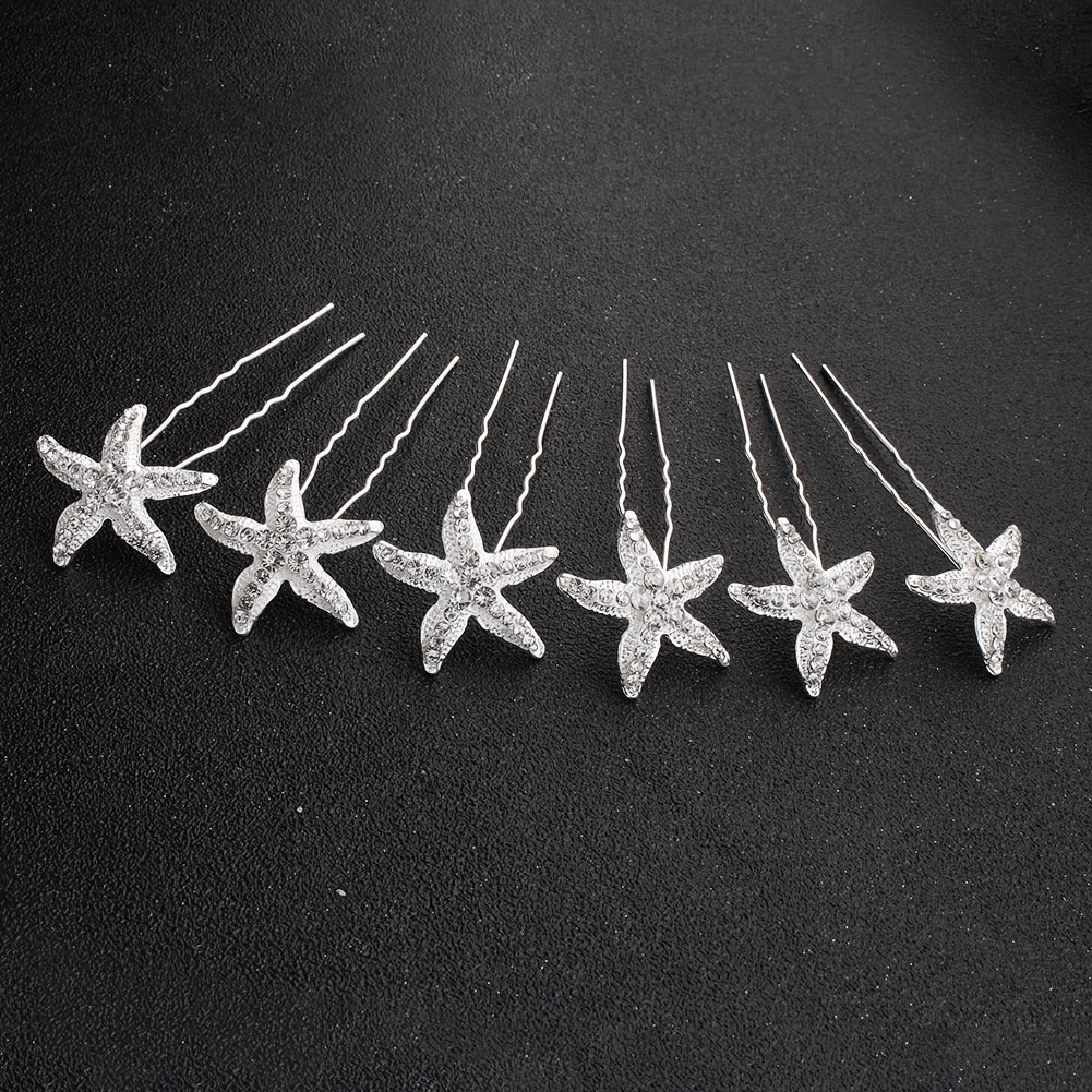 6pcs Bride Starfish Flower U-shaped Hairpin Wedding Headgear