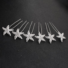 6pcs Bride Starfish Flower U-shaped Hairpin Wedding Headgear