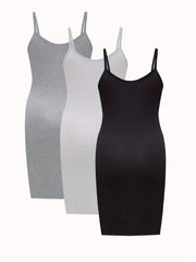 3 Pack Sexy Lounge Dress Set Women's Plus Solid Scoop Neck Medium Stre