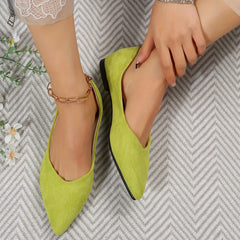 Women's Pointed Toe Ballet Flats Comfy Slip On Solid Micro Suede Shoes