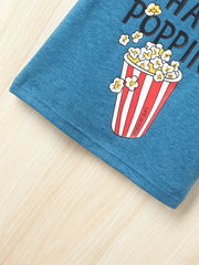 Boys Popcorn Print T shirt Kids Short Sleeve Casual Tee Top