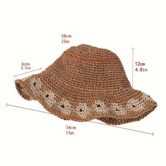 Vintage Crochet Bucket Hat UV Protection Sun Hat Foldable Outdoor Beach Travel